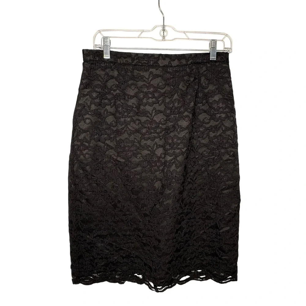 Studio I Black Floral Lace Skirt Suit Set Blazer &‎ Pencil Skirt Size 10 Classic